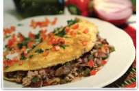 Eggs: Omelette with  Kalamata Olive Tapenade, Tuna, Peppers & Onions