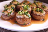 Stuffed Mushrooms with Prawns in a Red Sweet Wine Sauce