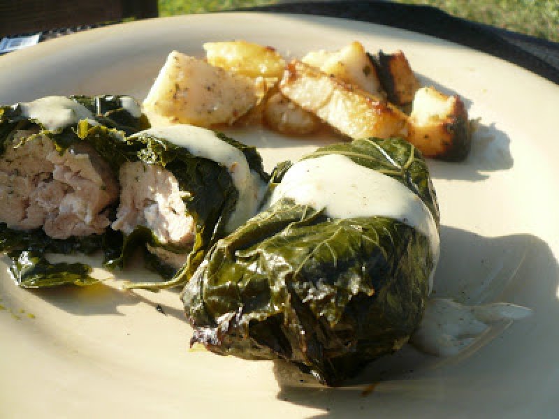 Chicken with Vine Leaves and Goat Cheese