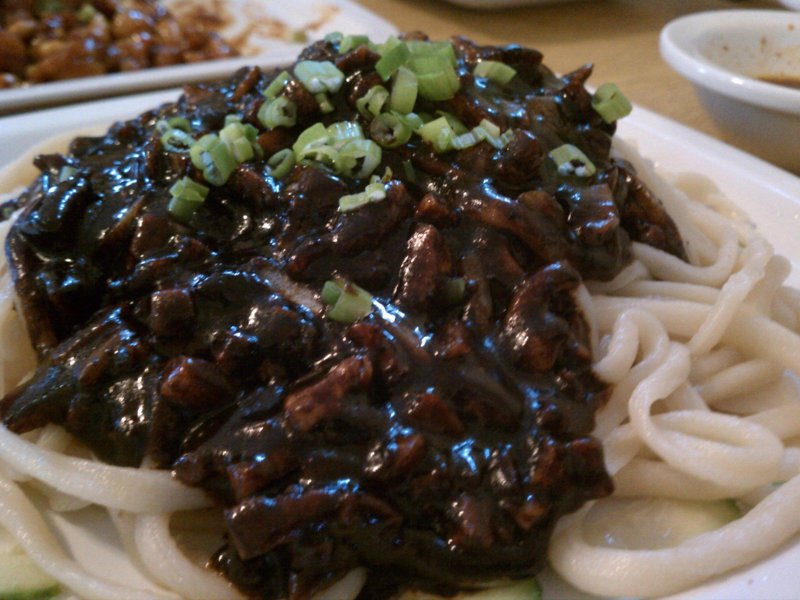 squid, black bean sauce, noodles