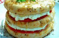 Tomato mille-feuille with Mozzarella cheese & Arabic bread